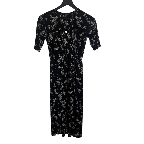 41 Hawthorn XS Black Tan Floral Faux Wrap Midi Dress NWT - Picture 1 of 8